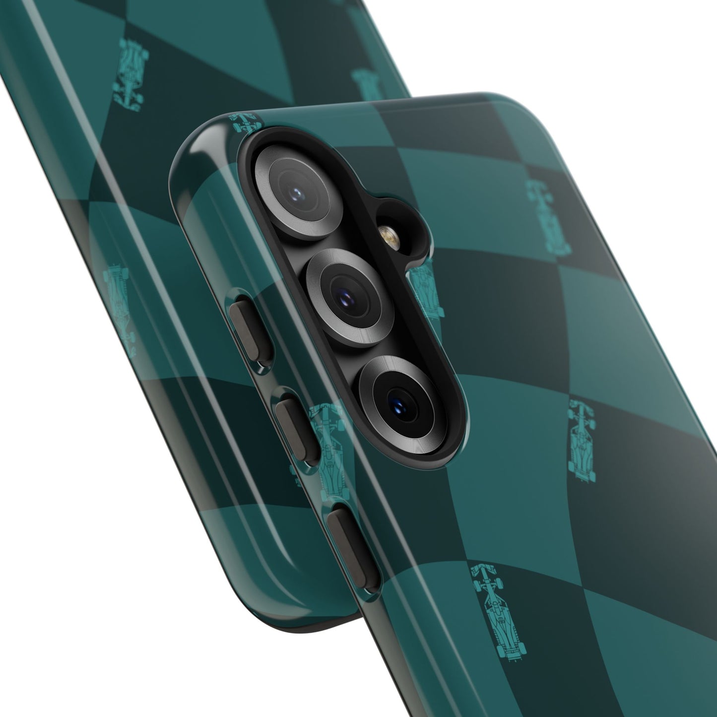 F1 Phone Case Teal Checkered Design, Trendy F1 Gift, Formula 1 Gift, Cute F1 Phone Case, Unique Formula One Phone Case
