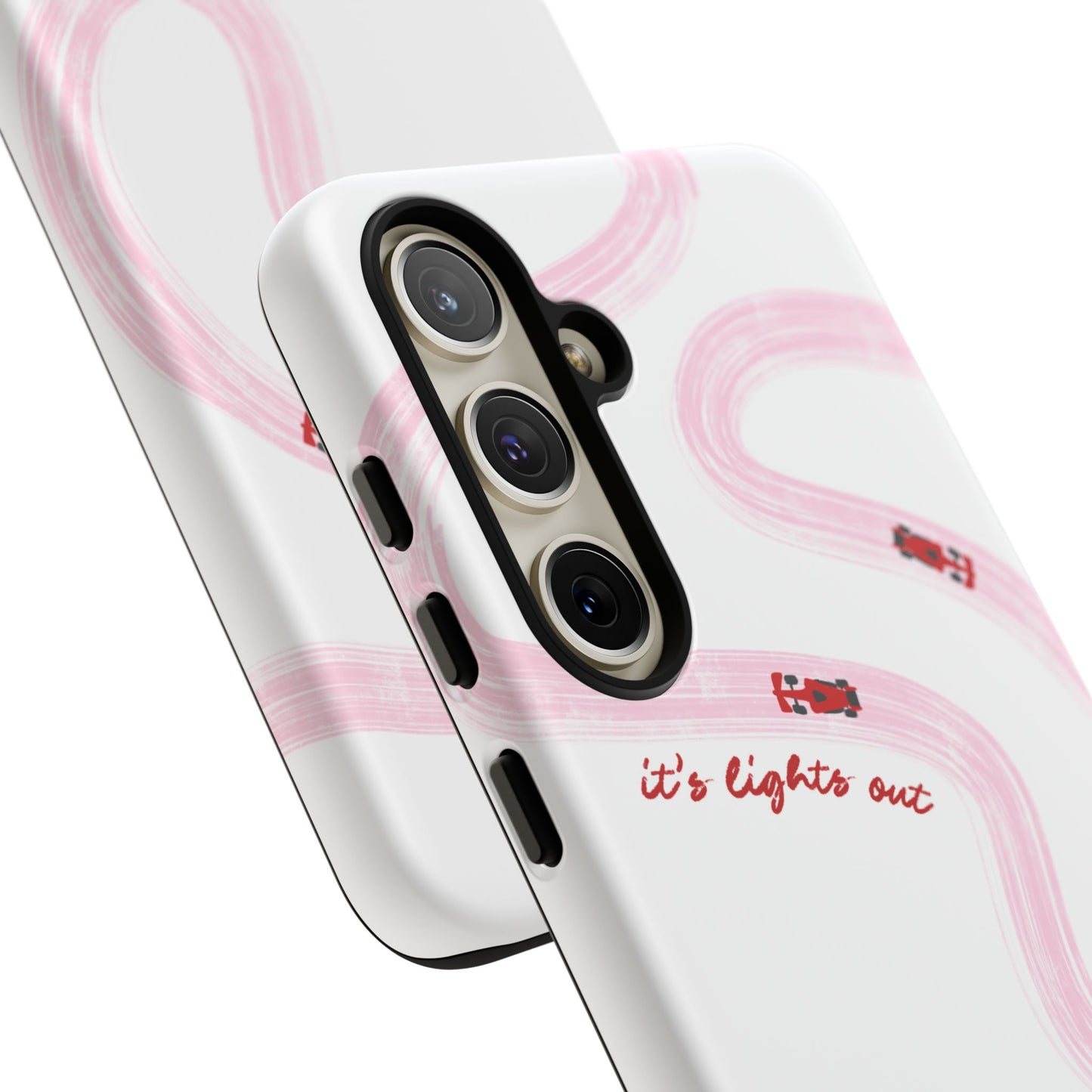 F1 Phone Case Pink and Red Painted "its lights out and away we go", Trendy F1 Gift, Formula 1 Gift, Cute F1 Phone Case, Unique Phone Case