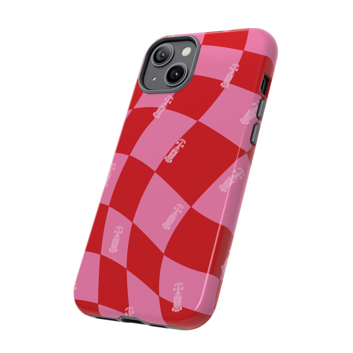 F1 Phone Case Pink and Red Checkerboard Design, Trendy F1 Gift, Girly Formula 1 Gift, Cute F1 Phone Case, Unique Formula One Phone Case