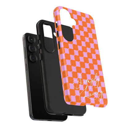 Simply Lovely Orange and Pink Checkered F1 Phone Case Design, Trendy F1 Gift, Formula 1 Gift, Cute F1 Phone Case