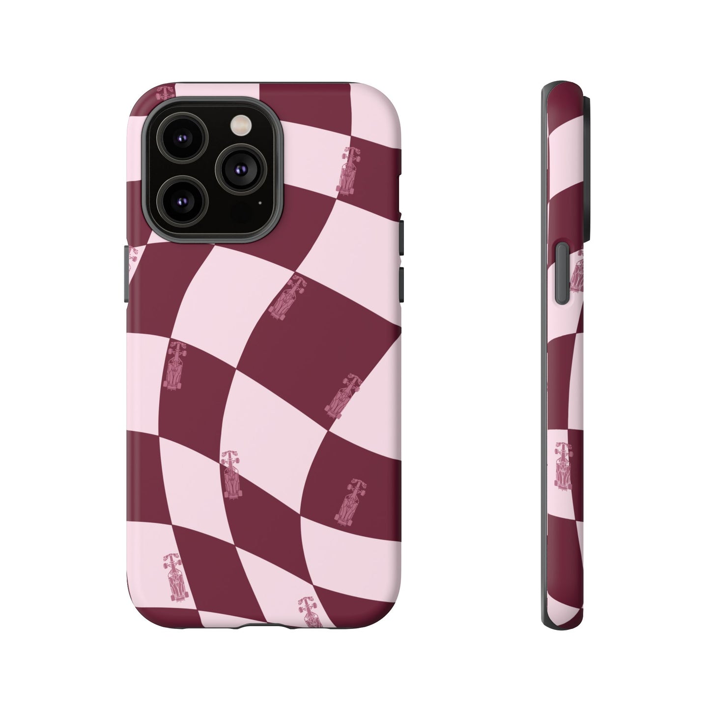 F1 Phone Case Pink Checkered Design, Trendy F1 Gift, Formula 1 Gift, Cute F1 Phone Case, Unique Formula One Phone Case