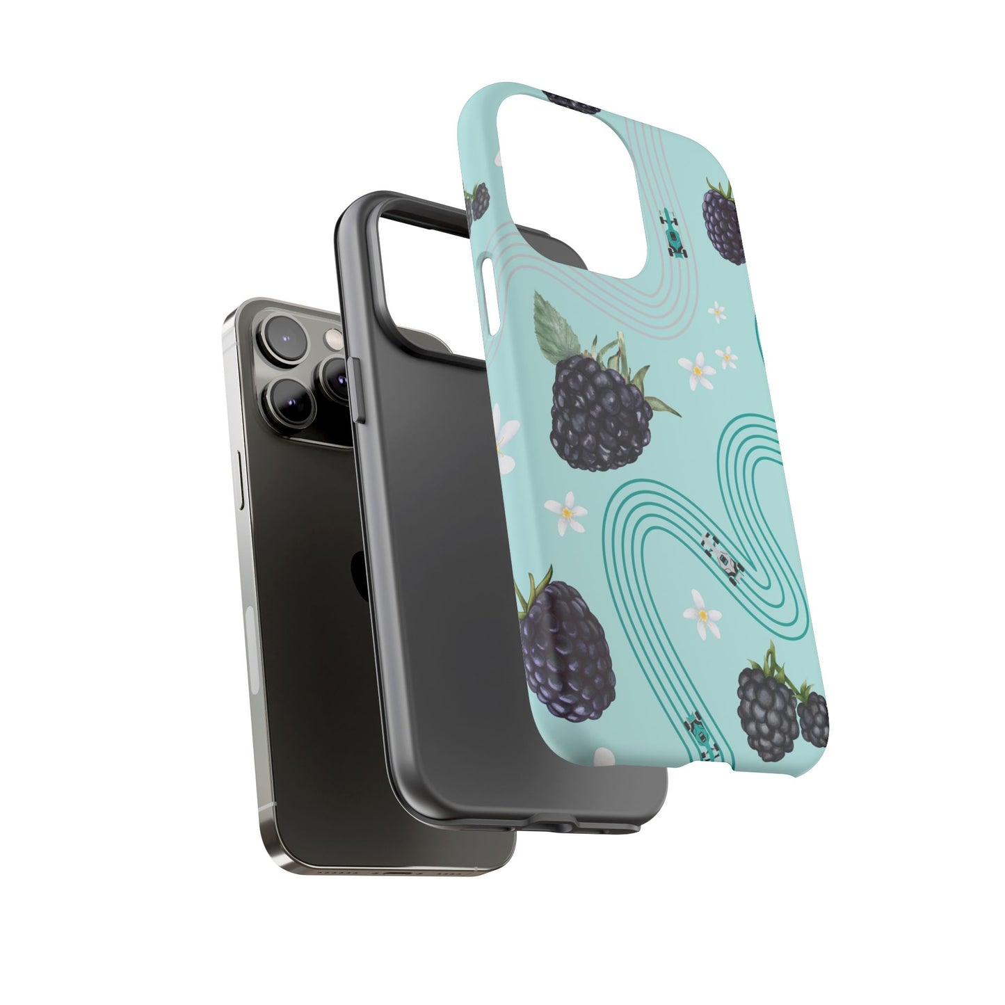 Teal F1 Mercedes and Blackberries Phone Case , Trendy F1 Gift, Formula 1 Gift, Cute Fruit F1 Phone Case, Unique Phone Case