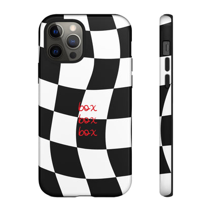 Black and Red Checkered F1 Phone Case, Box Box Box F1 Phone Case
