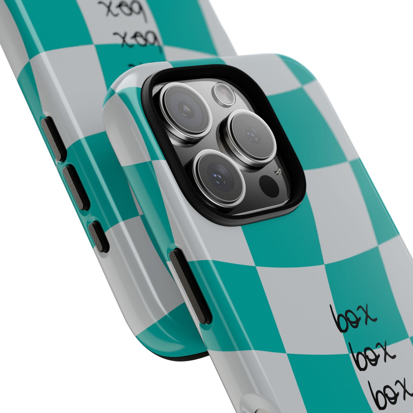 Mercedes Teal and Grey Checkered F1 Phone Case, Box Box Box F1 Phone Case