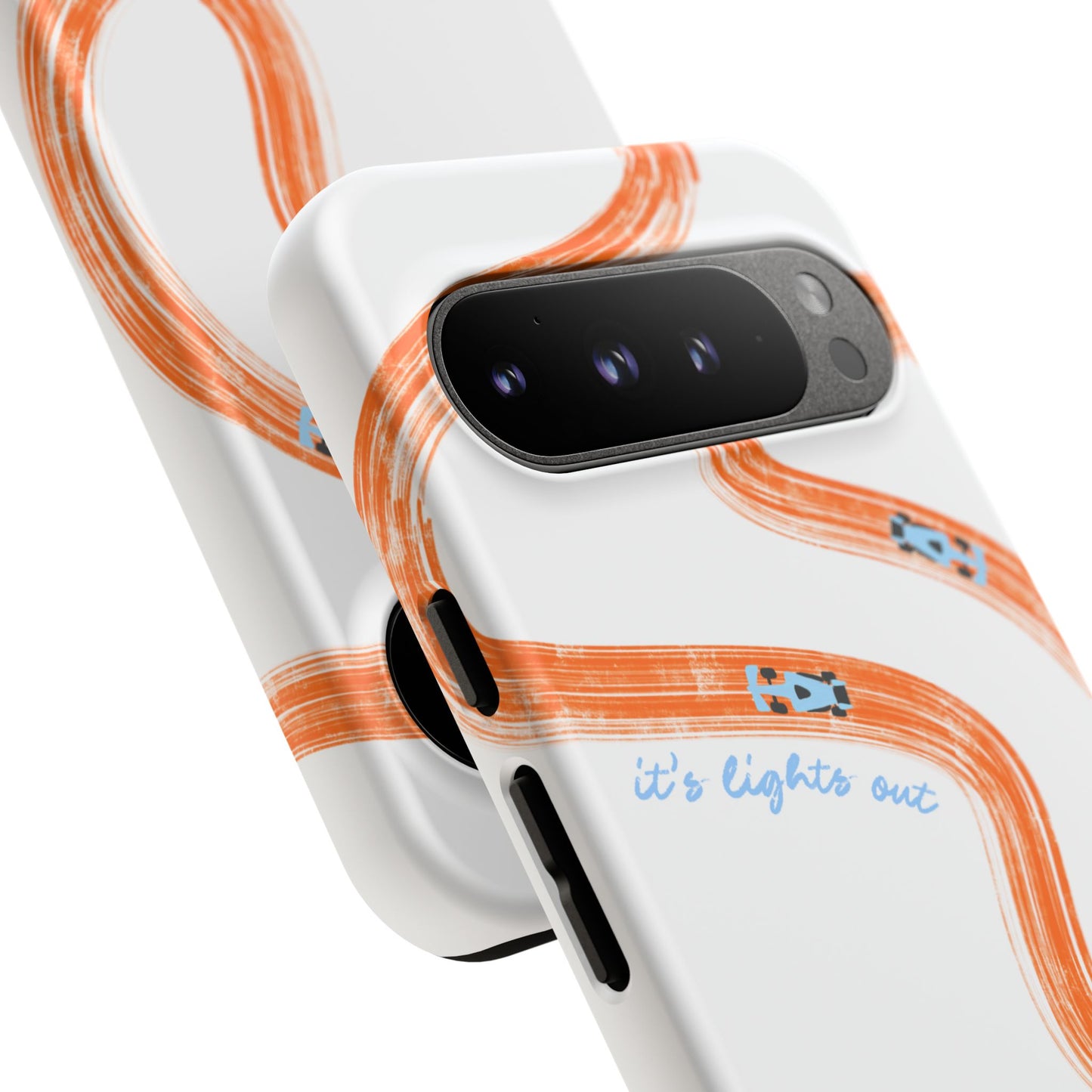 McLaren F1 Phone Case Orange and Blue Painted "its lights out and away we go", Trendy F1 Gift, Formula 1 Gift, Cute F1 Phone Case