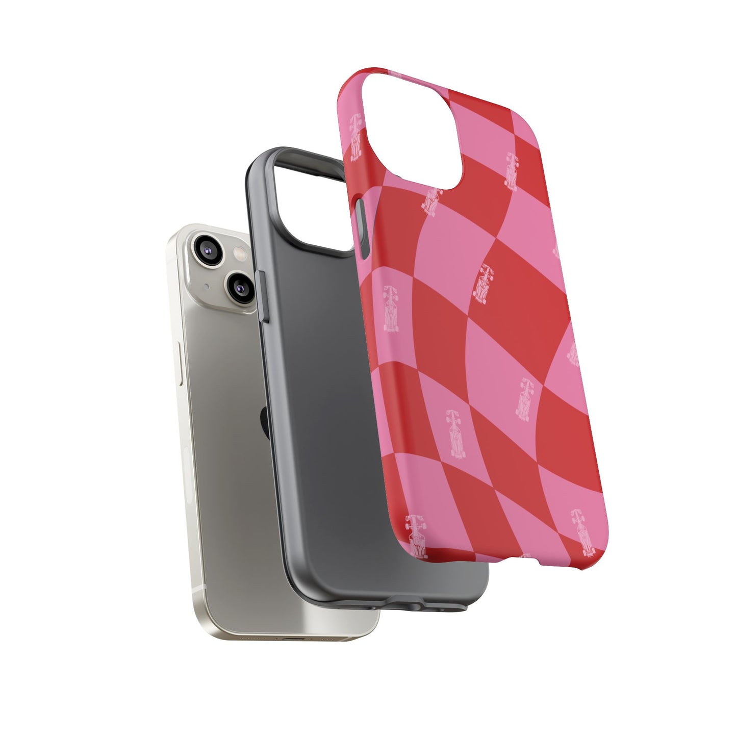 F1 Phone Case Pink and Red Checkerboard Design, Trendy F1 Gift, Girly Formula 1 Gift, Cute F1 Phone Case, Unique Formula One Phone Case