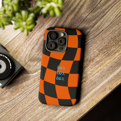 McLaren Orange and Black Checkered F1 Phone Case, Box Box Box F1 Phone Case
