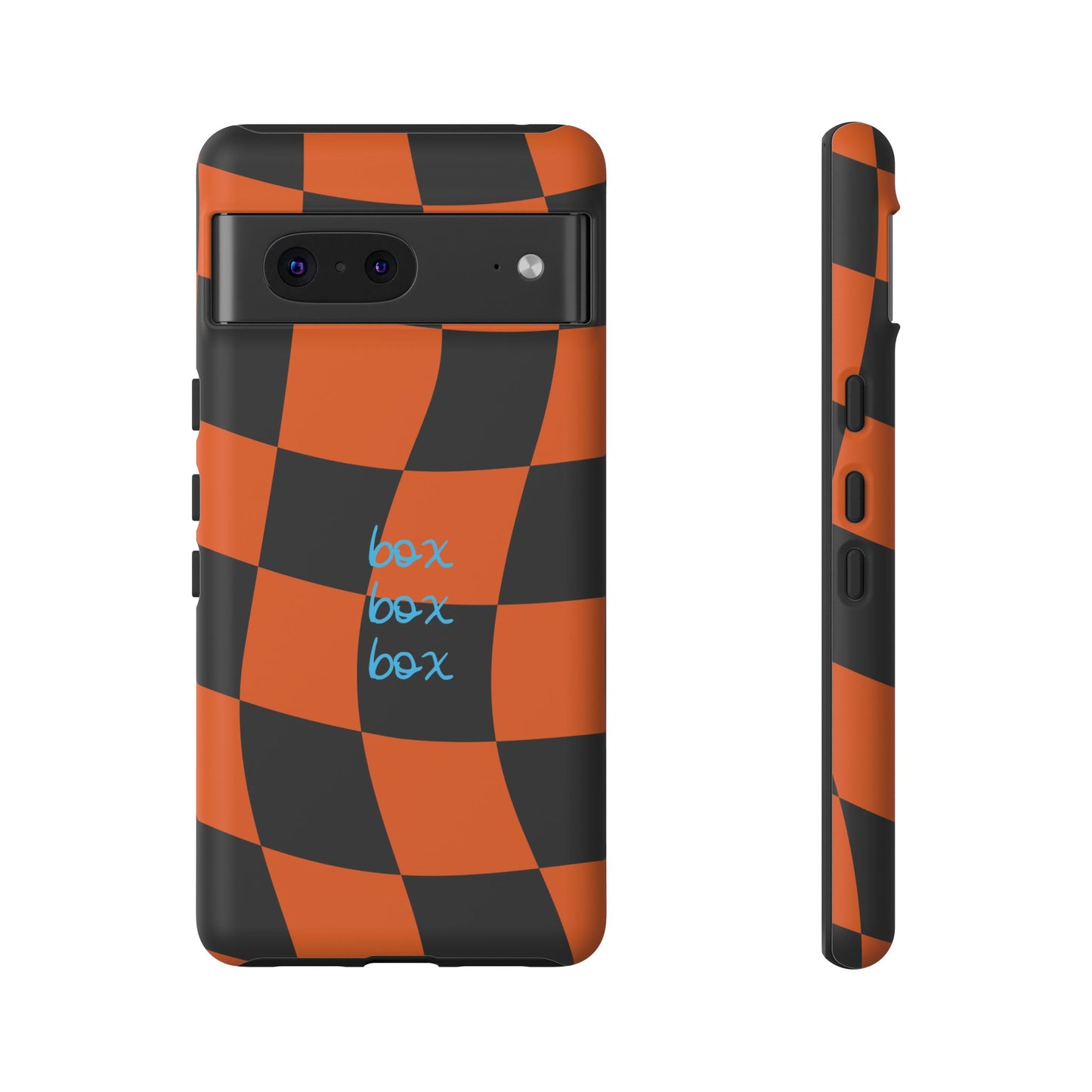 McLaren Orange and Black Checkered F1 Phone Case, Box Box Box F1 Phone Case