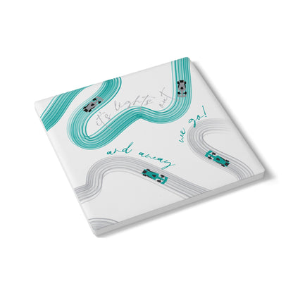 Mercedes Teal and Grey F1 Ceramic Coaster | Curved Tracks with Tiny Cars