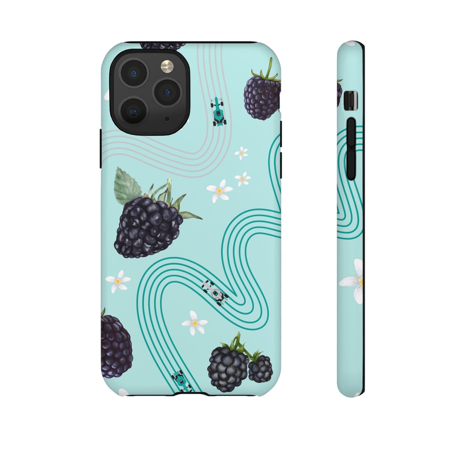 Teal F1 Mercedes and Blackberries Phone Case , Trendy F1 Gift, Formula 1 Gift, Cute Fruit F1 Phone Case, Unique Phone Case