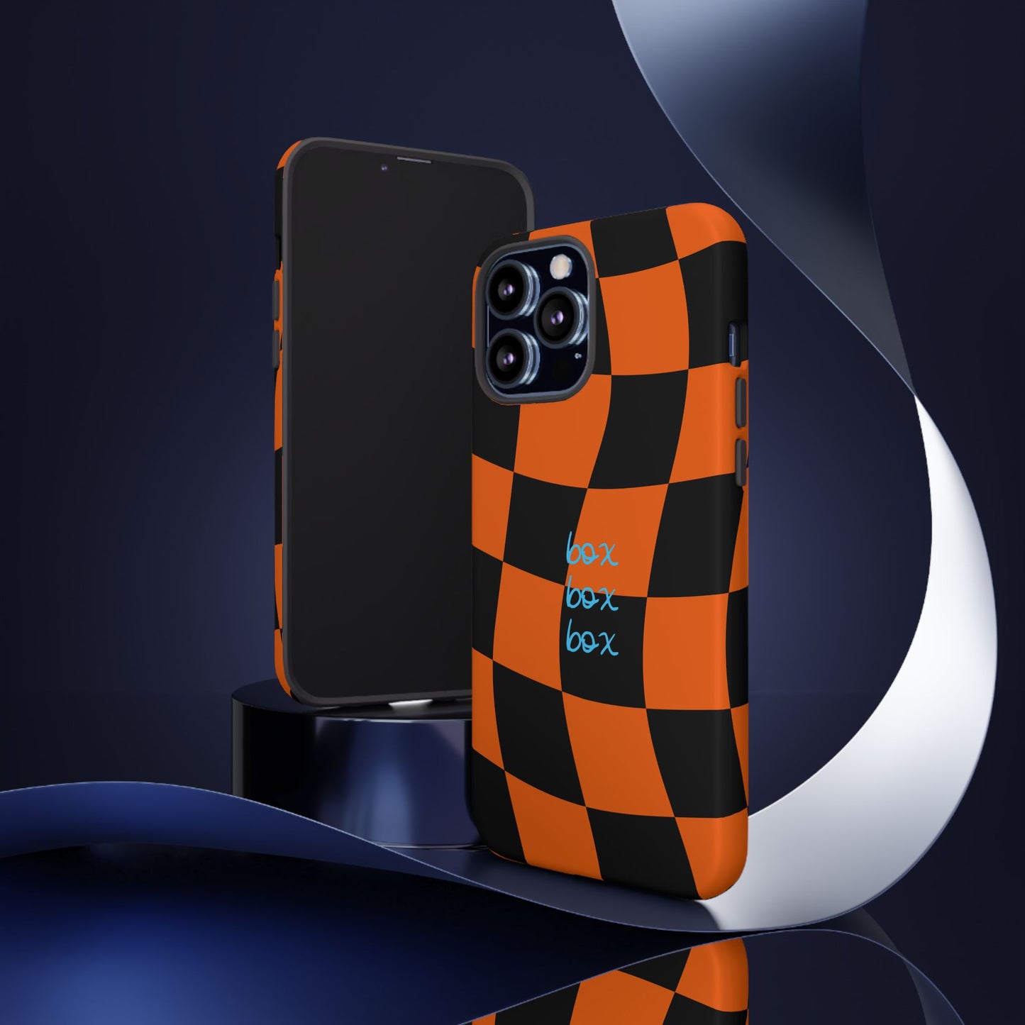 McLaren Orange and Black Checkered F1 Phone Case, Box Box Box F1 Phone Case