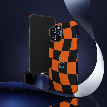 McLaren Orange and Black Checkered F1 Phone Case, Box Box Box F1 Phone Case