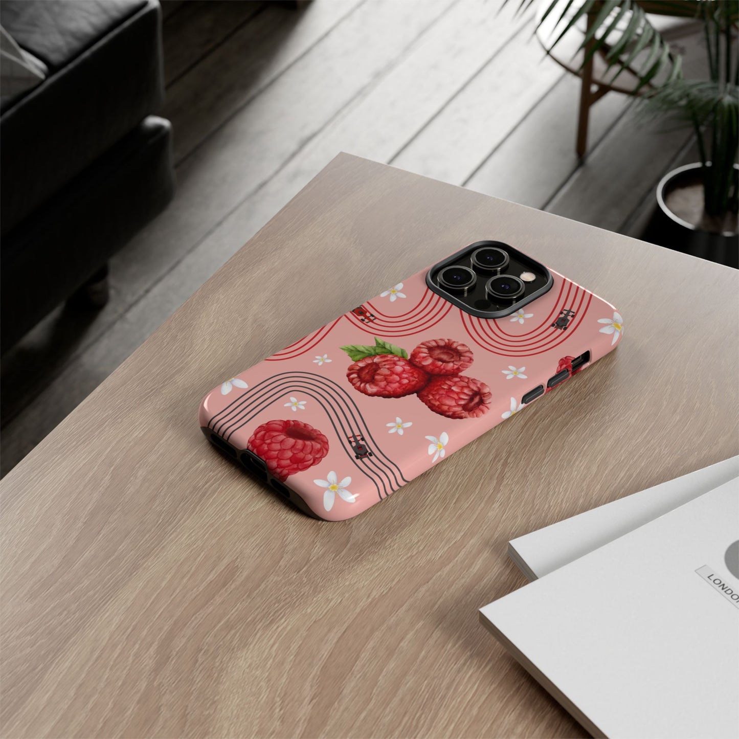 Red F1 Haas and Raspberries Phone Case, Trendy F1 Gift, Formula 1 Gift, Cute Fruit F1 Phone Case, Unique Phone Case