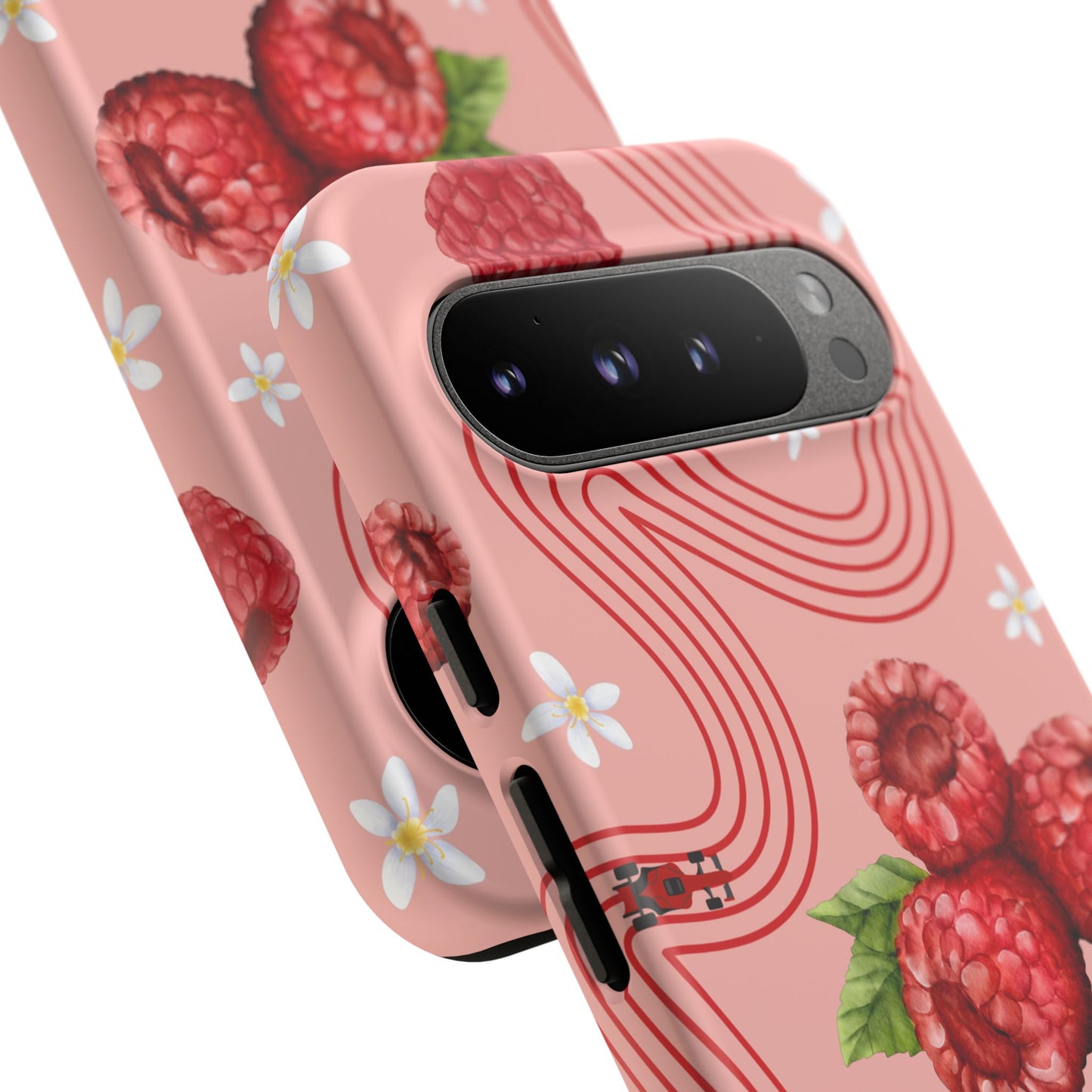 Red F1 Haas and Raspberries Phone Case, Trendy F1 Gift, Formula 1 Gift, Cute Fruit F1 Phone Case, Unique Phone Case