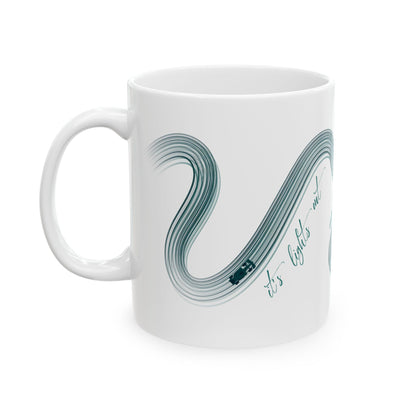 Green Painted F1  It's Lights Out and Away We Go Mug, Unique Gift for Coffee Lovers, Whimsical Formula 1 Gift