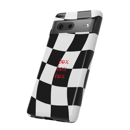 Black and Red Checkered F1 Phone Case, Box Box Box F1 Phone Case