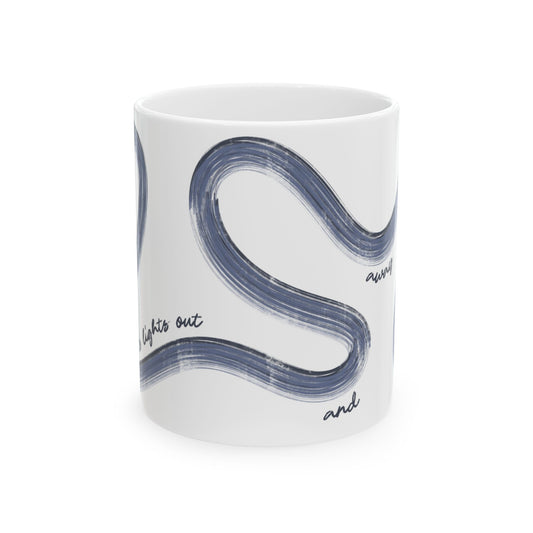 Blue F1 Painted It's Lights Out and Away We Go Mug, Unique Gift for Coffee Lovers, Whimsical Formula 1 Gift