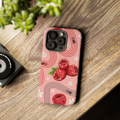 Red F1 Haas and Raspberries Phone Case, Trendy F1 Gift, Formula 1 Gift, Cute Fruit F1 Phone Case, Unique Phone Case