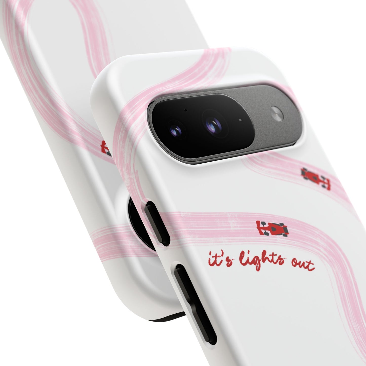 F1 Phone Case Pink and Red Painted "its lights out and away we go", Trendy F1 Gift, Formula 1 Gift, Cute F1 Phone Case, Unique Phone Case