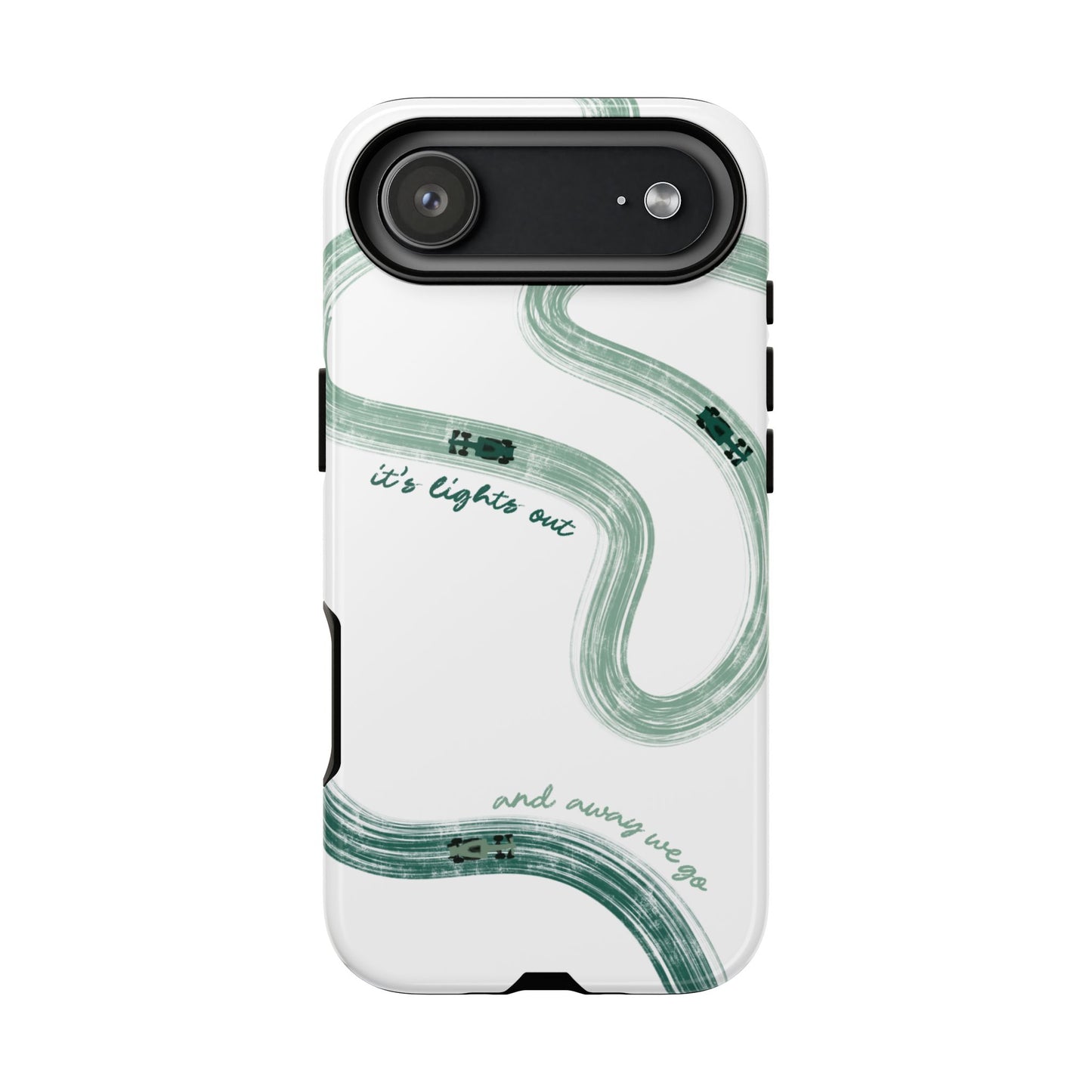 F1 Phone Case Green Painted "its lights out and away we go", Trendy F1 Gift, Formula 1 Gift, Cute F1 Phone Case, Gift for F1 Fans