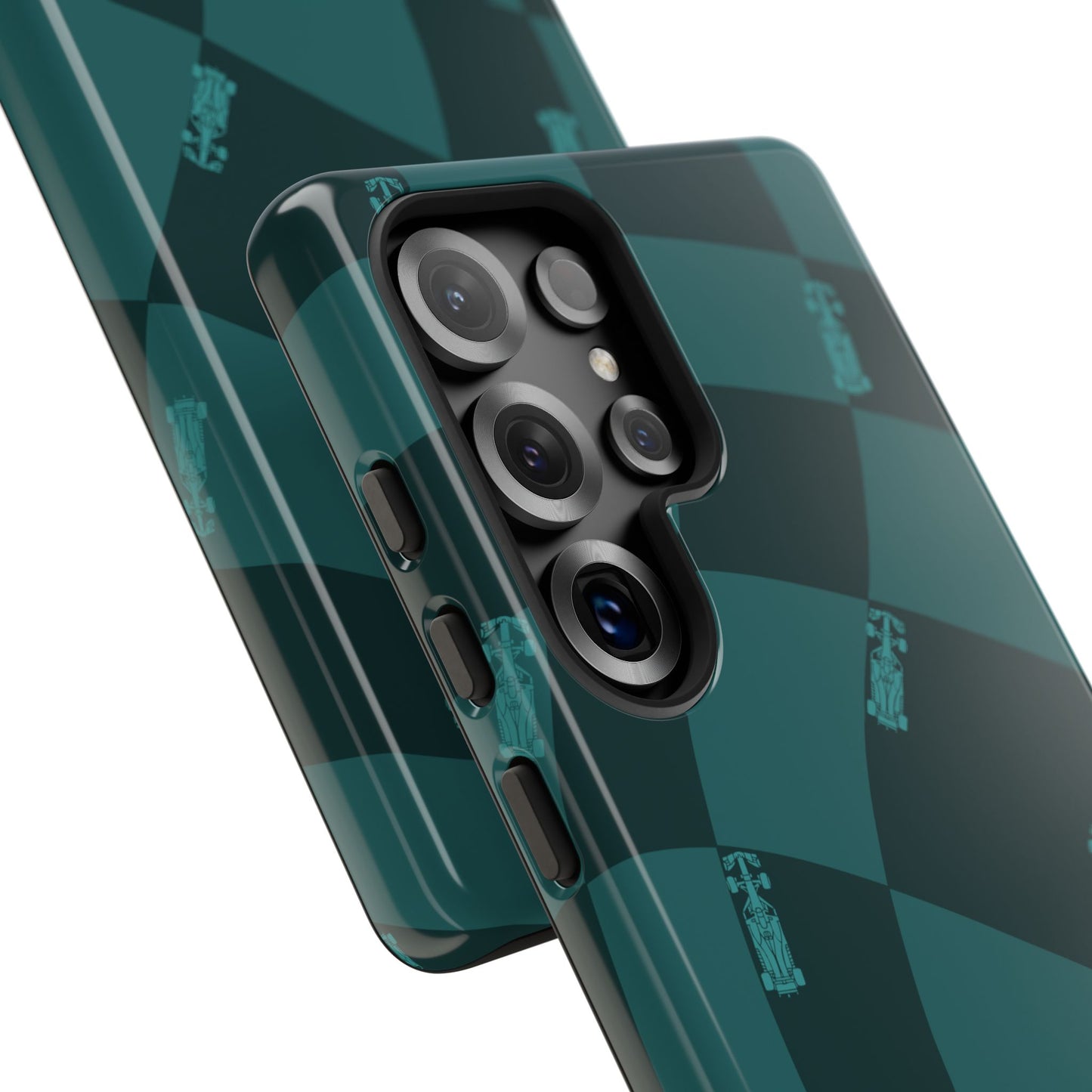 F1 Phone Case Teal Checkered Design, Trendy F1 Gift, Formula 1 Gift, Cute F1 Phone Case, Unique Formula One Phone Case