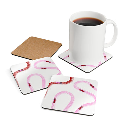 F1 Red and Pink Corkwood Coaster Set of 4 | Formula 1 Coaster Set