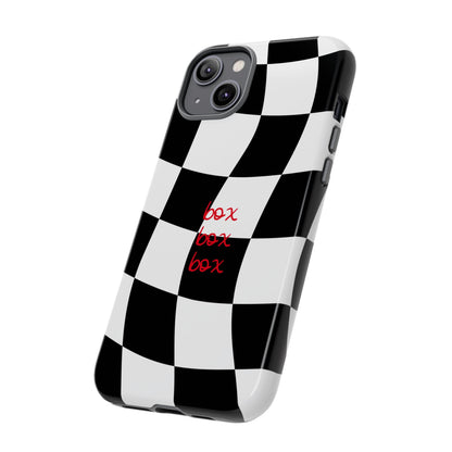 Black and Red Checkered F1 Phone Case, Box Box Box F1 Phone Case