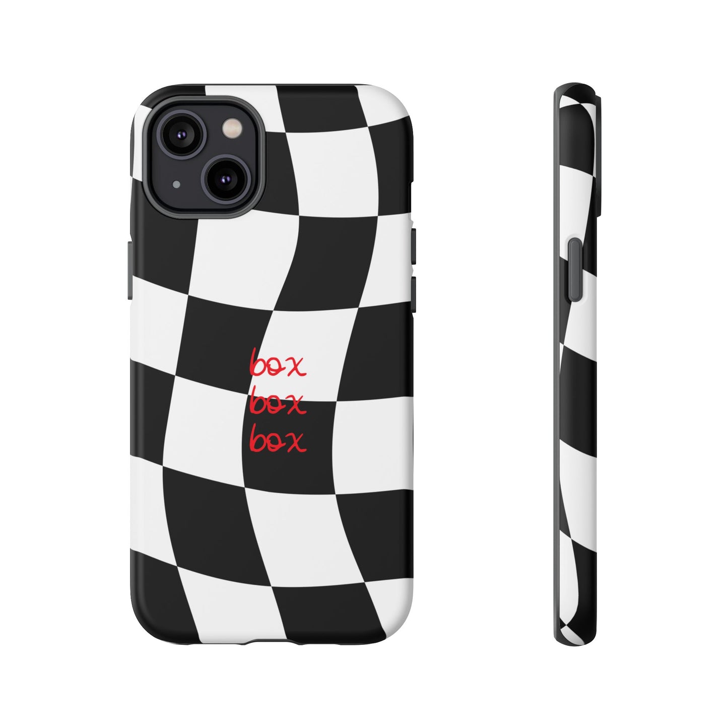 Black and Red Checkered F1 Phone Case, Box Box Box F1 Phone Case