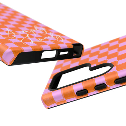 Simply Lovely Orange and Pink Checkered F1 Phone Case Design, Trendy F1 Gift, Formula 1 Gift, Cute F1 Phone Case
