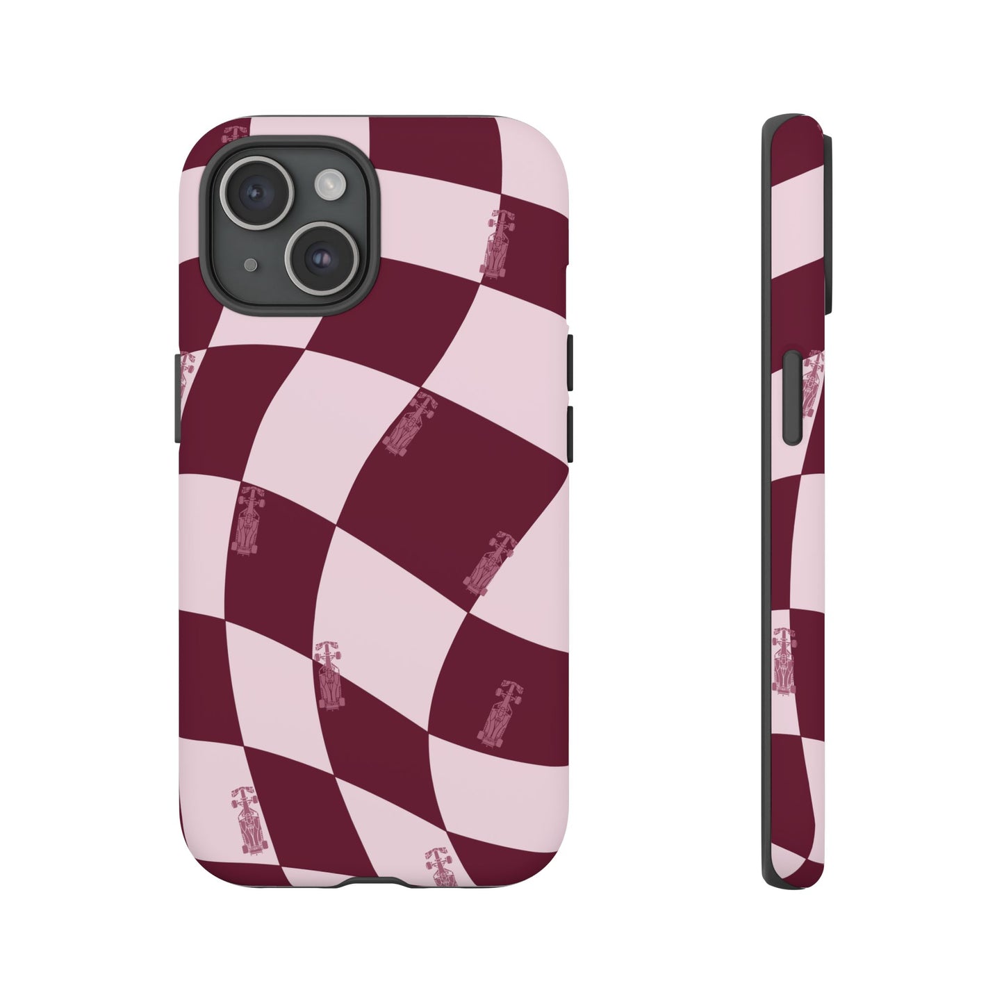 F1 Phone Case Pink Checkered Design, Trendy F1 Gift, Formula 1 Gift, Cute F1 Phone Case, Unique Formula One Phone Case