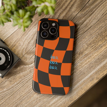 McLaren Orange and Black Checkered F1 Phone Case, Box Box Box F1 Phone Case