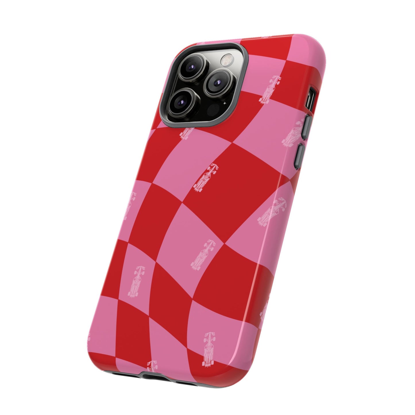 F1 Phone Case Pink and Red Checkerboard Design, Trendy F1 Gift, Girly Formula 1 Gift, Cute F1 Phone Case, Unique Formula One Phone Case