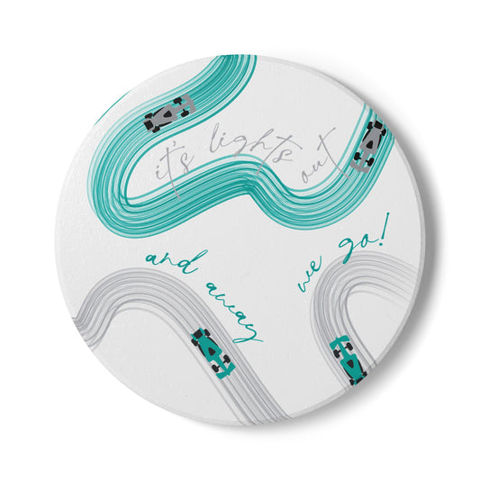 Mercedes Teal and Grey F1 Ceramic Coaster | Curved Tracks with Tiny Cars