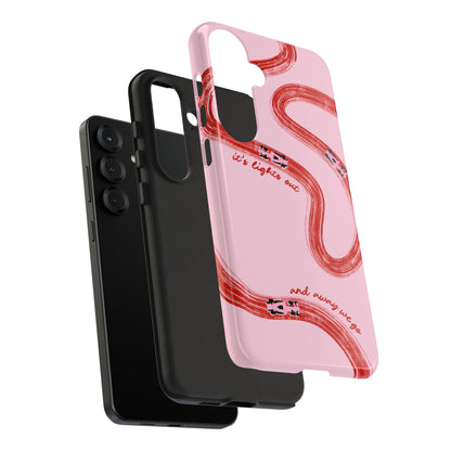 F1 Phone Case Pink and Red Painted "its lights out and away we go", Trendy F1 Gift, Formula 1 Gift, Cute F1 Phone Case, Unique Phone Case
