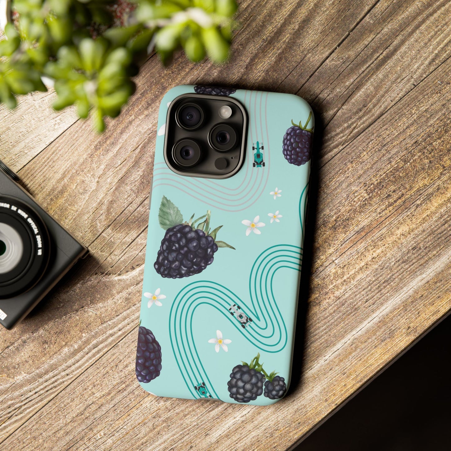 Teal F1 Mercedes and Blackberries Phone Case , Trendy F1 Gift, Formula 1 Gift, Cute Fruit F1 Phone Case, Unique Phone Case