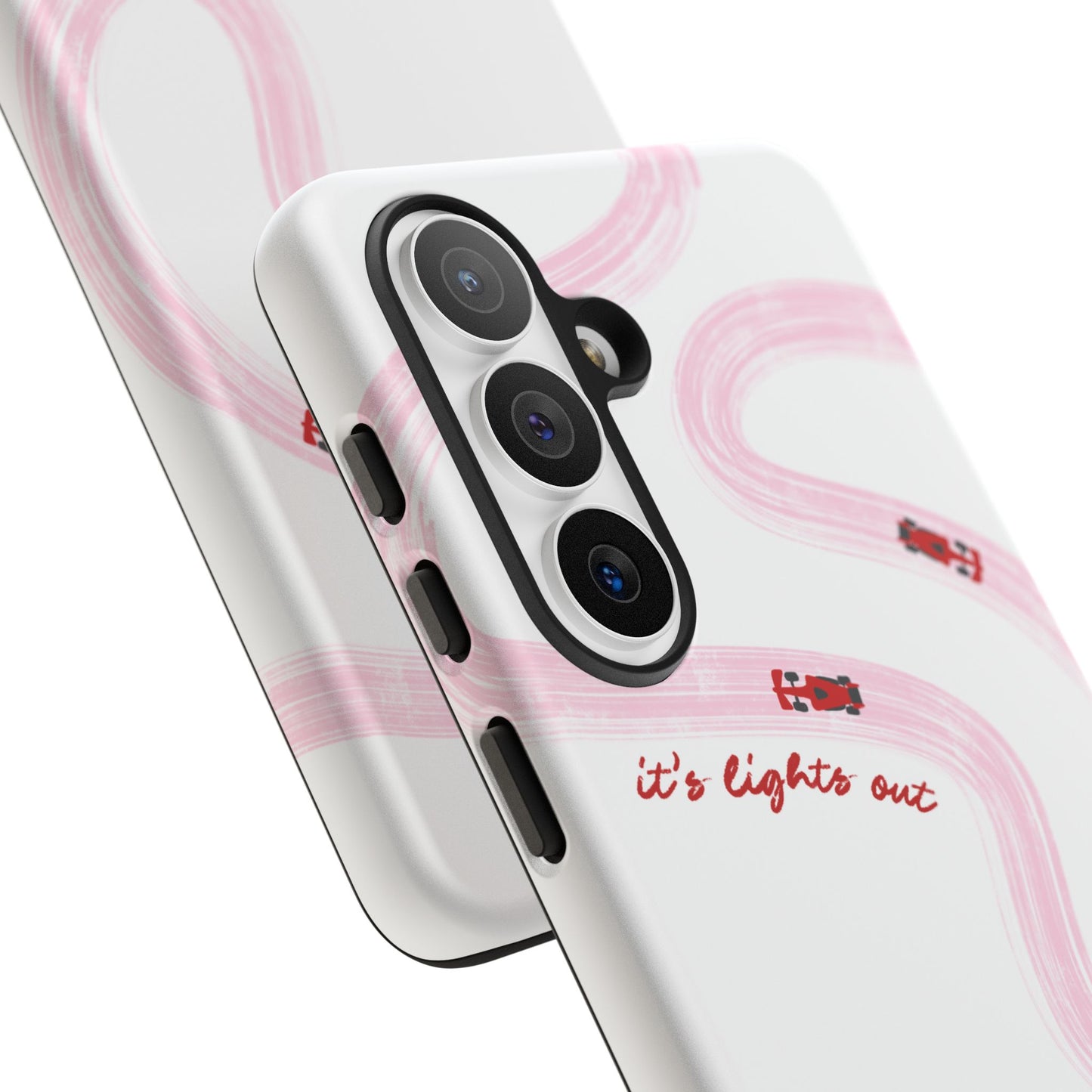 F1 Phone Case Pink and Red Painted "its lights out and away we go", Trendy F1 Gift, Formula 1 Gift, Cute F1 Phone Case, Unique Phone Case