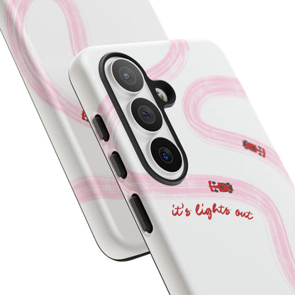 F1 Phone Case Pink and Red Painted "its lights out and away we go", Trendy F1 Gift, Formula 1 Gift, Cute F1 Phone Case, Unique Phone Case