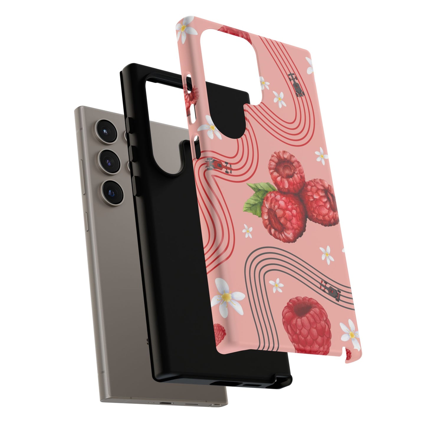 Red F1 Haas and Raspberries Phone Case, Trendy F1 Gift, Formula 1 Gift, Cute Fruit F1 Phone Case, Unique Phone Case