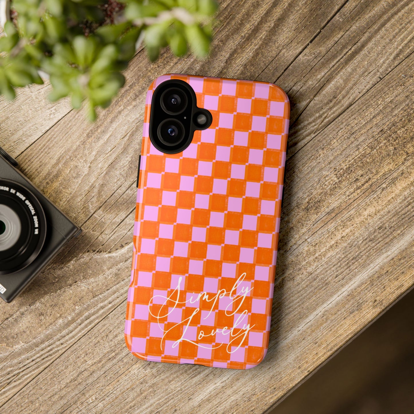Simply Lovely Orange and Pink Checkered F1 Phone Case Design, Trendy F1 Gift, Formula 1 Gift, Cute F1 Phone Case