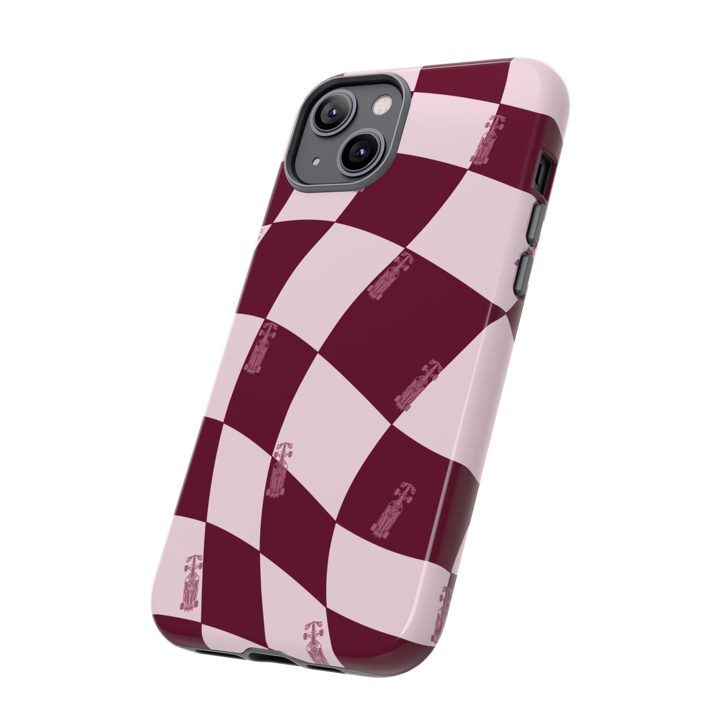 F1 Phone Case Pink Checkered Design, Trendy F1 Gift, Formula 1 Gift, Cute F1 Phone Case, Unique Formula One Phone Case