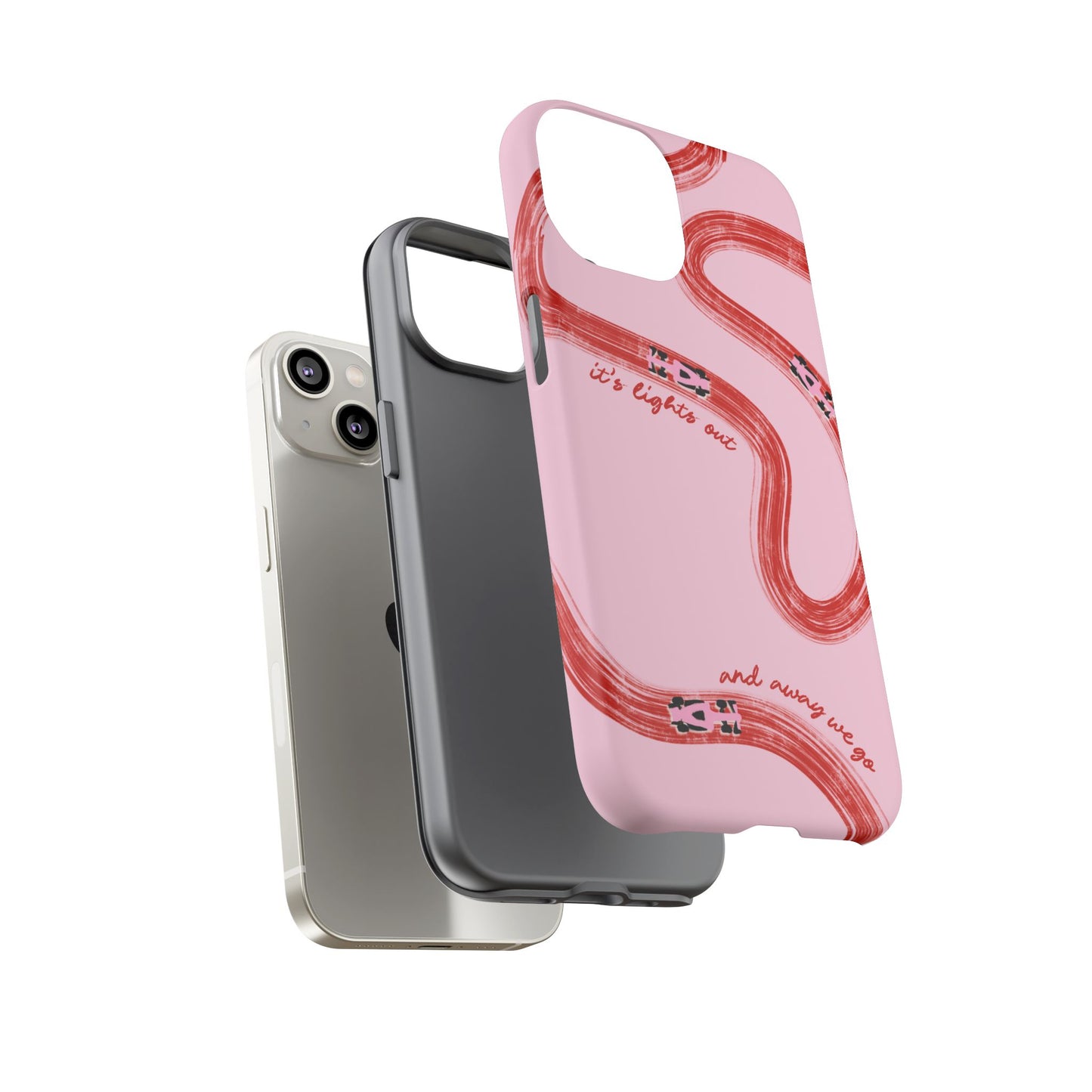 F1 Phone Case Pink and Red Painted "its lights out and away we go", Trendy F1 Gift, Formula 1 Gift, Cute F1 Phone Case, Unique Phone Case