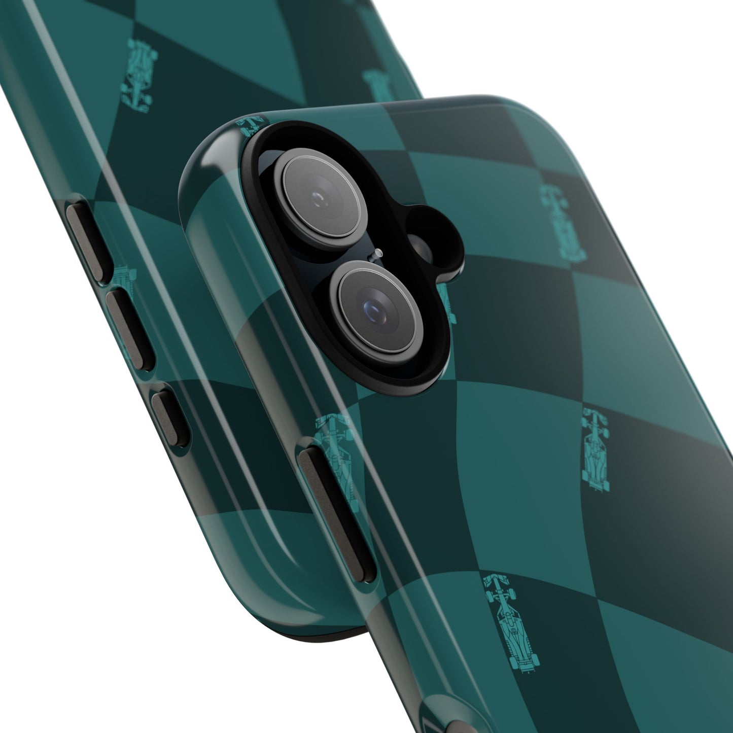 F1 Phone Case Teal Checkered Design, Trendy F1 Gift, Formula 1 Gift, Cute F1 Phone Case, Unique Formula One Phone Case