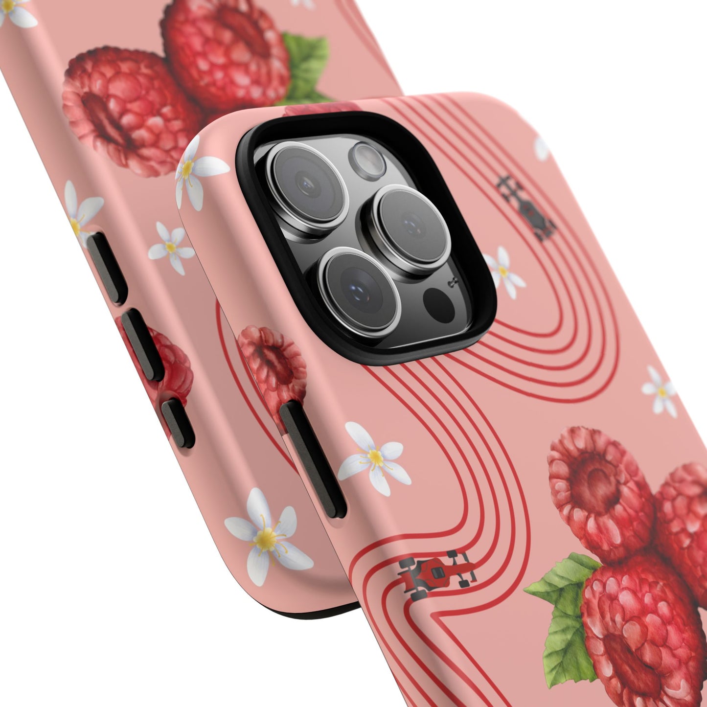 Red F1 Haas and Raspberries Phone Case, Trendy F1 Gift, Formula 1 Gift, Cute Fruit F1 Phone Case, Unique Phone Case