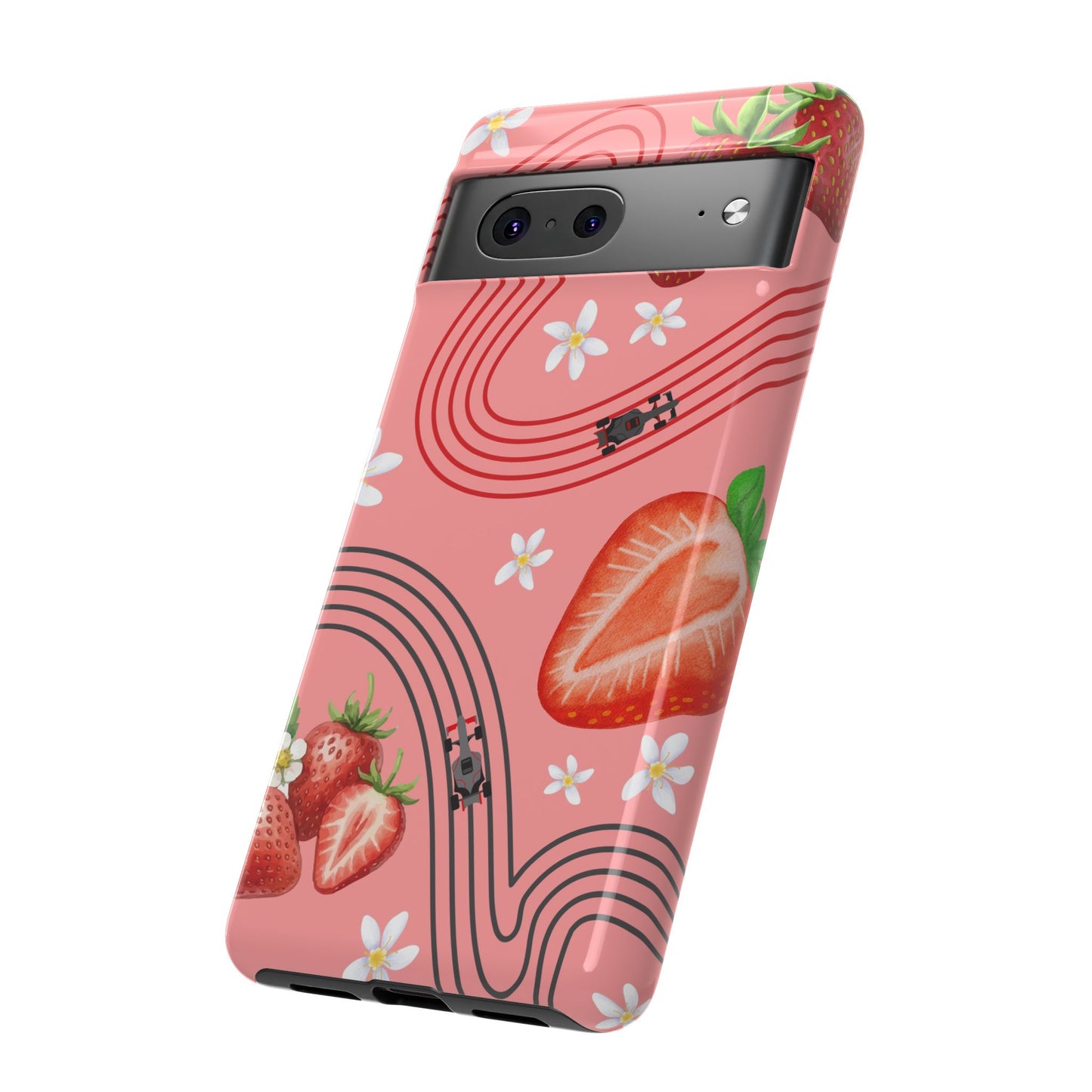Red F1 Audi and Strawberries Phone Case, Trendy F1 Gift, Formula 1 Gift, Cute Fruit F1 Phone Case, Unique Phone Case