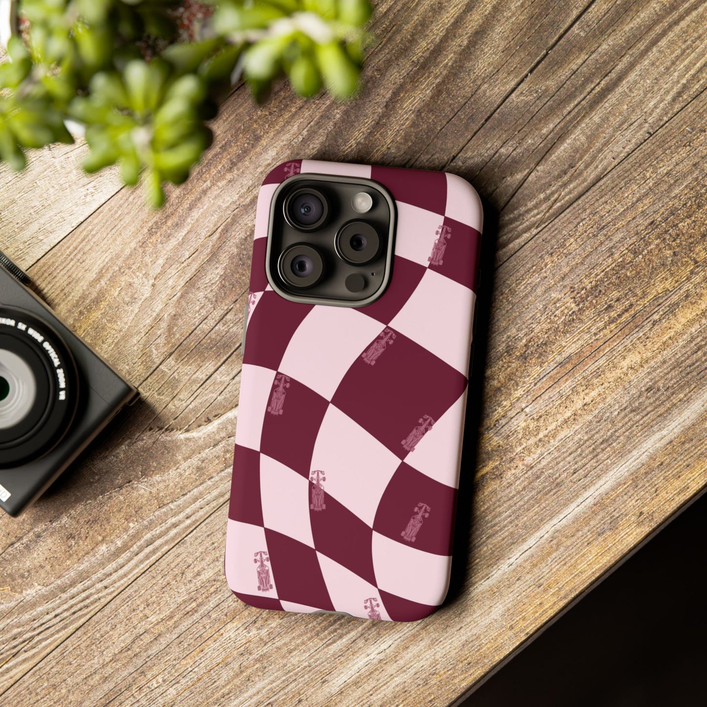 F1 Phone Case Pink Checkered Design, Trendy F1 Gift, Formula 1 Gift, Cute F1 Phone Case, Unique Formula One Phone Case