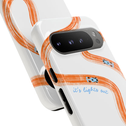 McLaren F1 Phone Case Orange and Blue Painted "its lights out and away we go", Trendy F1 Gift, Formula 1 Gift, Cute F1 Phone Case