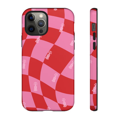 F1 Phone Case Pink and Red Checkerboard Design, Trendy F1 Gift, Girly Formula 1 Gift, Cute F1 Phone Case, Unique Formula One Phone Case