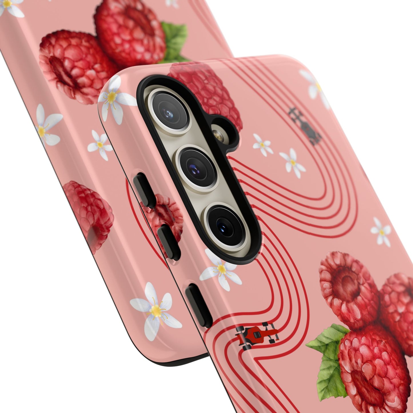Red F1 Haas and Raspberries Phone Case, Trendy F1 Gift, Formula 1 Gift, Cute Fruit F1 Phone Case, Unique Phone Case