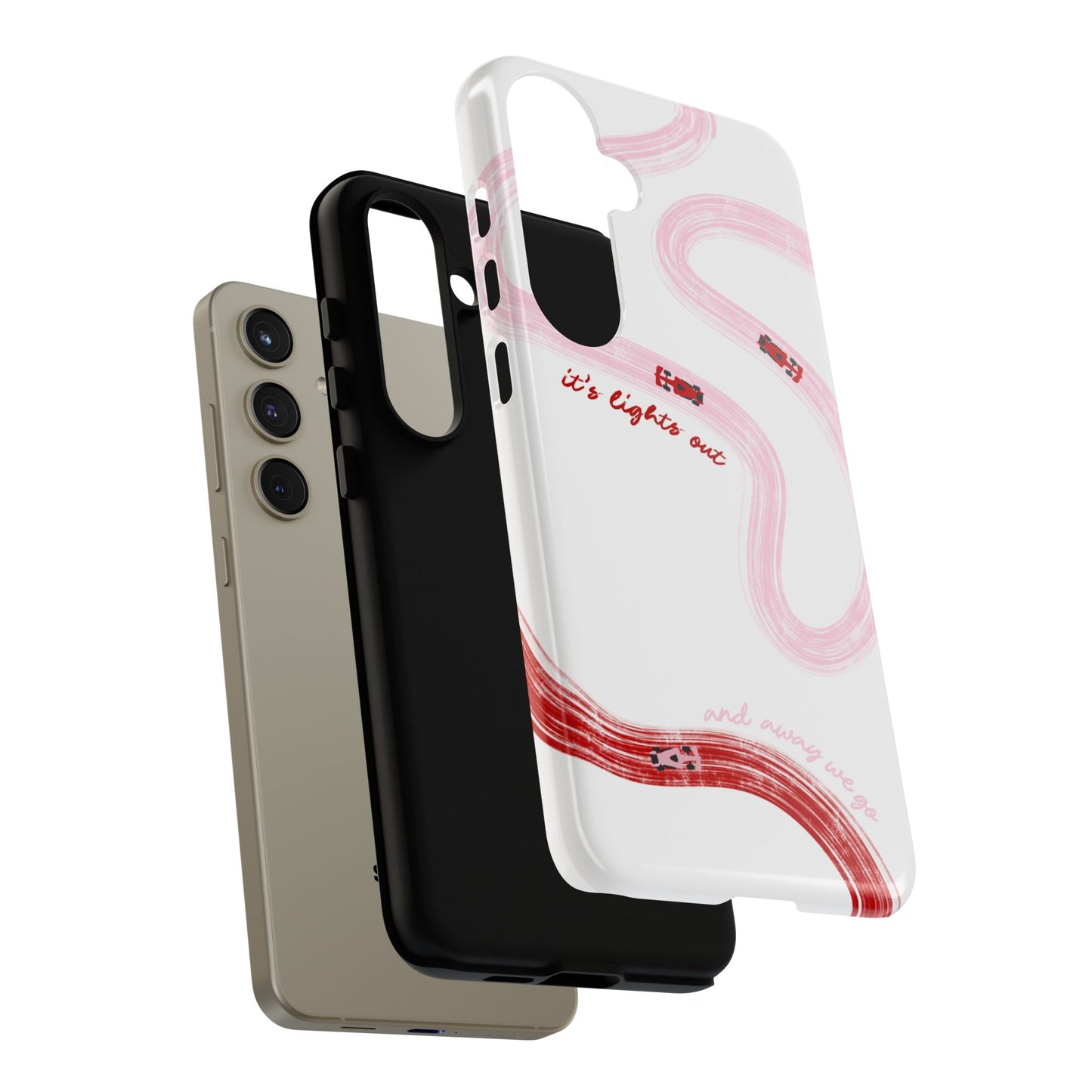 F1 Phone Case Pink and Red Painted "its lights out and away we go", Trendy F1 Gift, Formula 1 Gift, Cute F1 Phone Case, Unique Phone Case