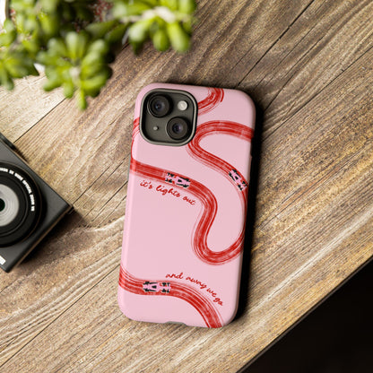 F1 Phone Case Pink and Red Painted "its lights out and away we go", Trendy F1 Gift, Formula 1 Gift, Cute F1 Phone Case, Unique Phone Case